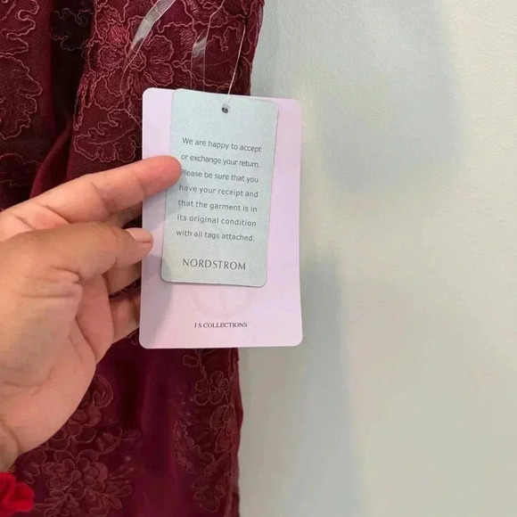 JS Collections Embroidered Blouson Midi Dress In Sangria Size 12 - Picture 5 of 13